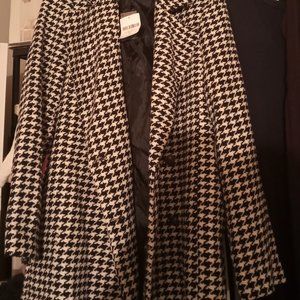 Forever 21 wool houndstooth cooat large New  nWT black/ivory